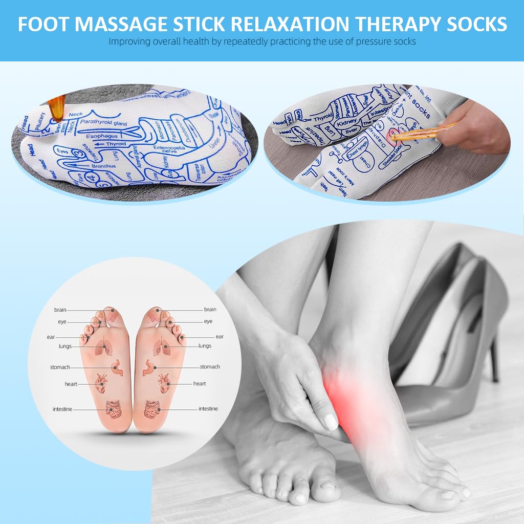 HANNEA Reflexology Socks for Foot Massage with Amber Acupuncture Stick | Cotton Spandex Therapy