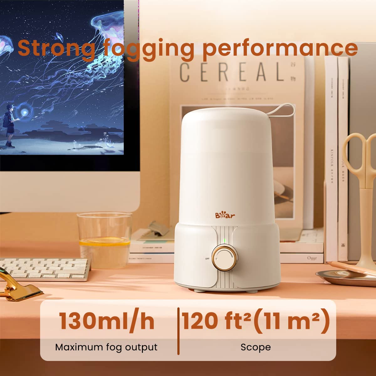 Bear Humidifier for Room and Plants with 1L Tank featuring Stepless Control Knob | 28dB Quiet