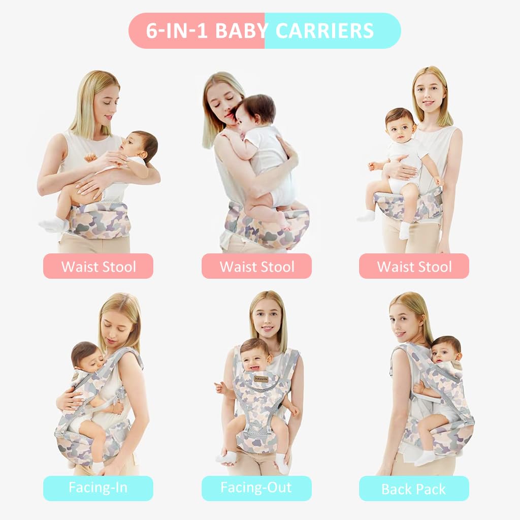 SNOWIE SOFT 6 in 1 Baby Carrier with Lumbar Support for Baby with Pockets and Bib, 360 All-Position Baby Wrap Carrier Front and Back Backpack Carrier for Newborn Infant Toddler Unerder 30kg