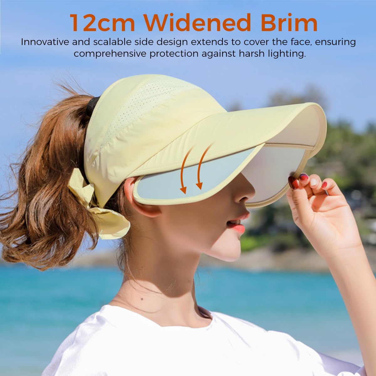 PALAY Sun Hats for Women, Wide Brim Visor Hat for Women, UV Sun Protection Golf Cap with Retractable Side Brim, Fashion Breathable Hat for Beach Fishing Tennis Running