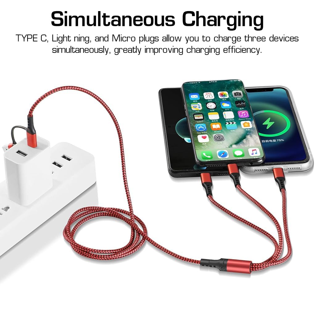 Verilux USB C Cable 5 in 1 for Phone Laptop and Tablet featuring Dual Input Ports & Nylon Braid