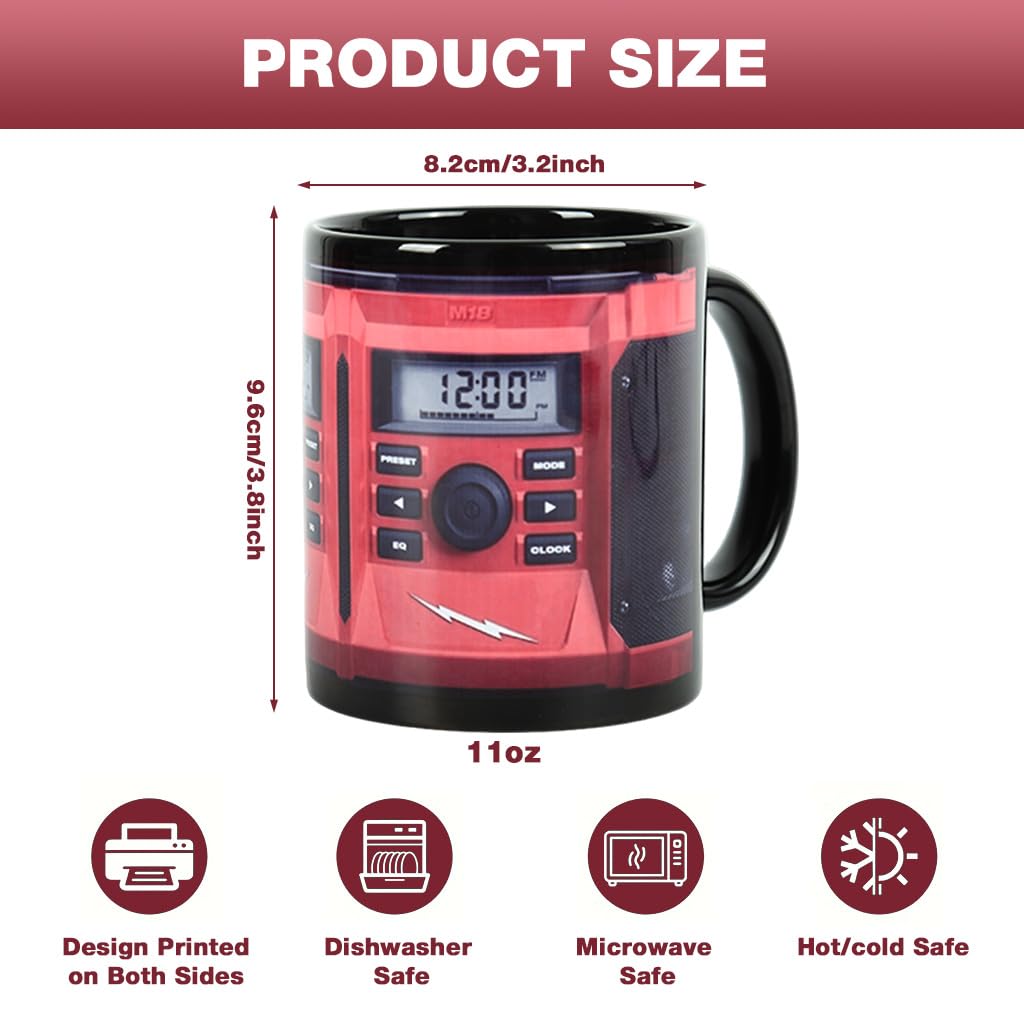HASTHIP Coffee Mug 330ml for Daily Drinks with Ergonomic Handle and Retro Radio 3D Design