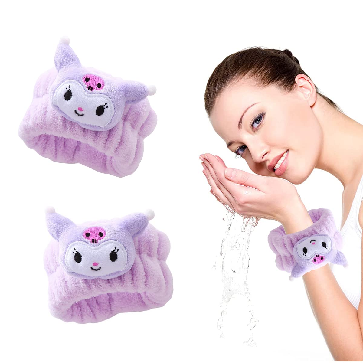 MAYCREATE Spa Wrist Band for Face Wash featuring Soft Microfiber Flannel | 1 Pair Purple
