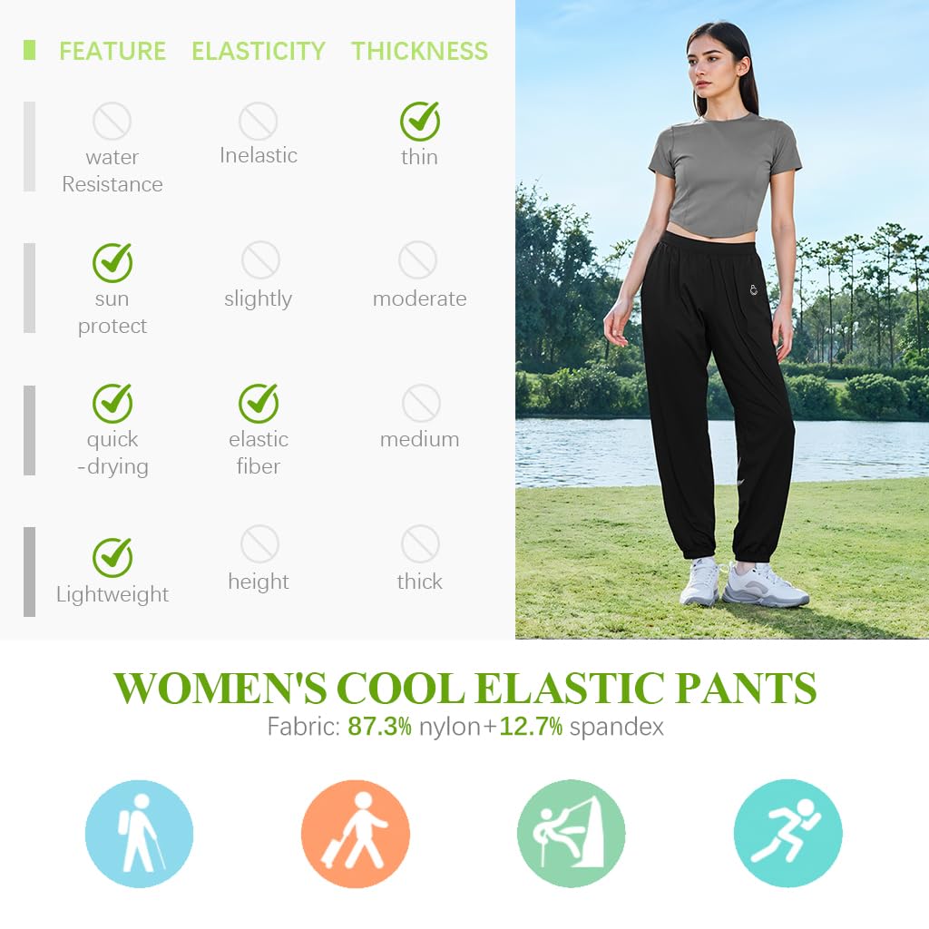 Zibuyu Women's Cargo Joggers for Hiking with UPF 50 Protection and Quick-Dry Fabric | Lightweight Outdoor Travel Pants