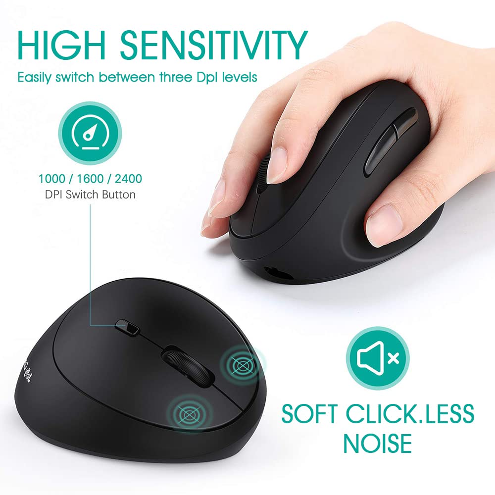 Verilux Wireless Vertical Mouse with Ergonomic Rechargeable Design for Small Hands | Reduce Wrist Pain