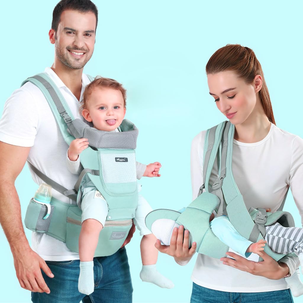 Snowie Baby Carrier for Daily Use with Ergonomic Lumbar Support and 6 in 1 Hip Seat | Breathable Green Design for Infants Up to 30Kg