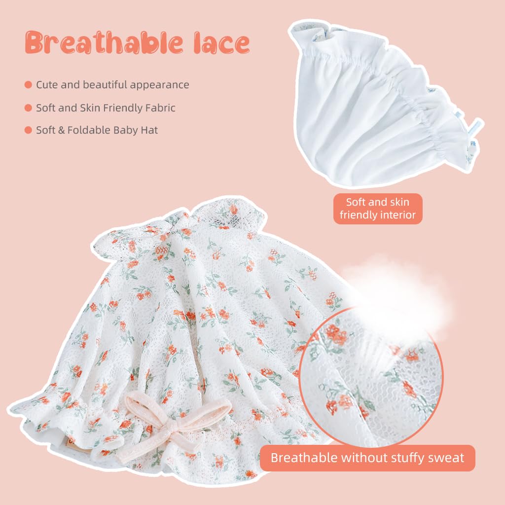 SNOWIE SOFT Baby Hat for Girls with Adjustable Drawstring and Lace Edge | Cotton UV Sun Cap 36–45cm