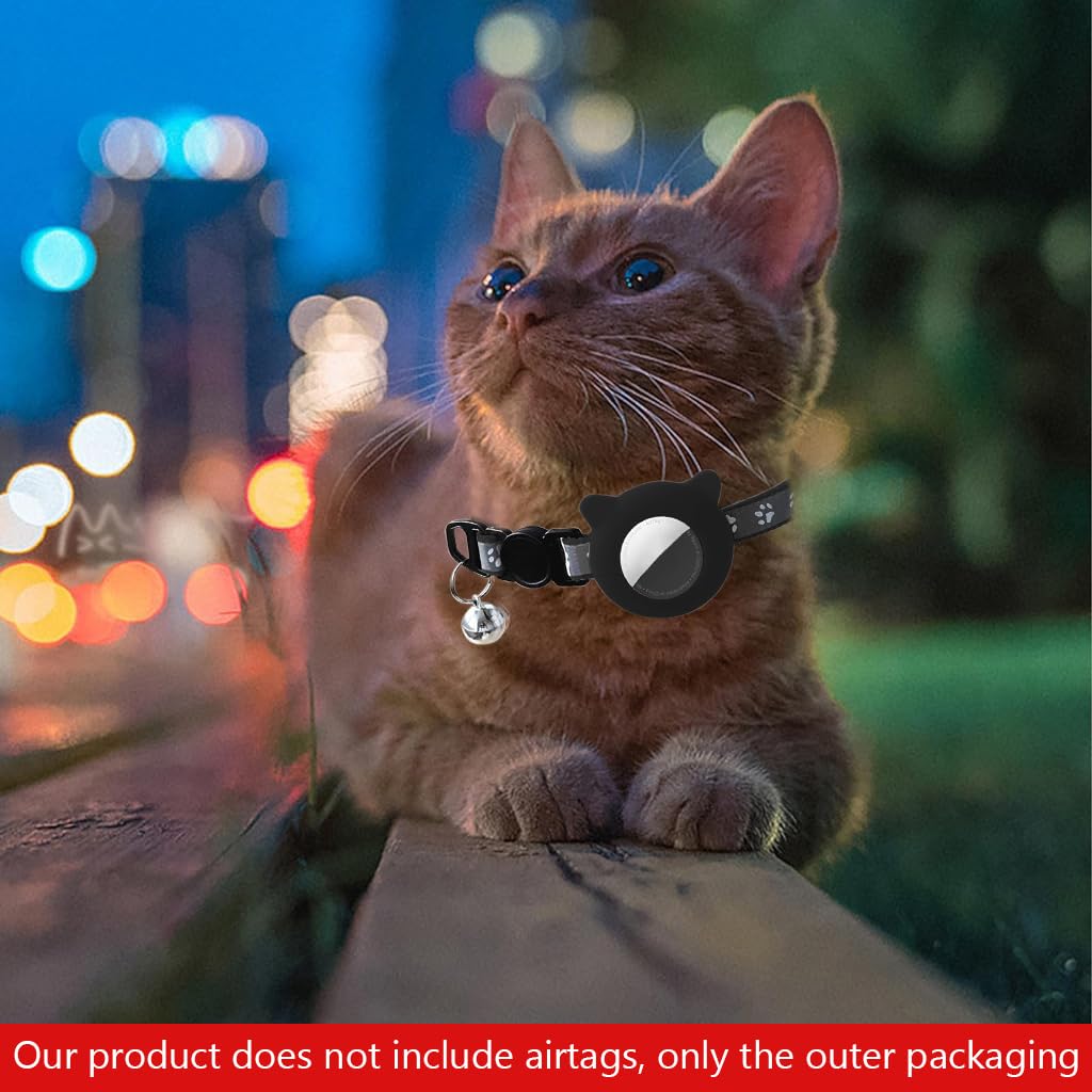 Qpets Cat Collar for Cats and Kittens with Silicone Airtag Holder 8.7–10.8 in | Soft Polyester Black and Pink