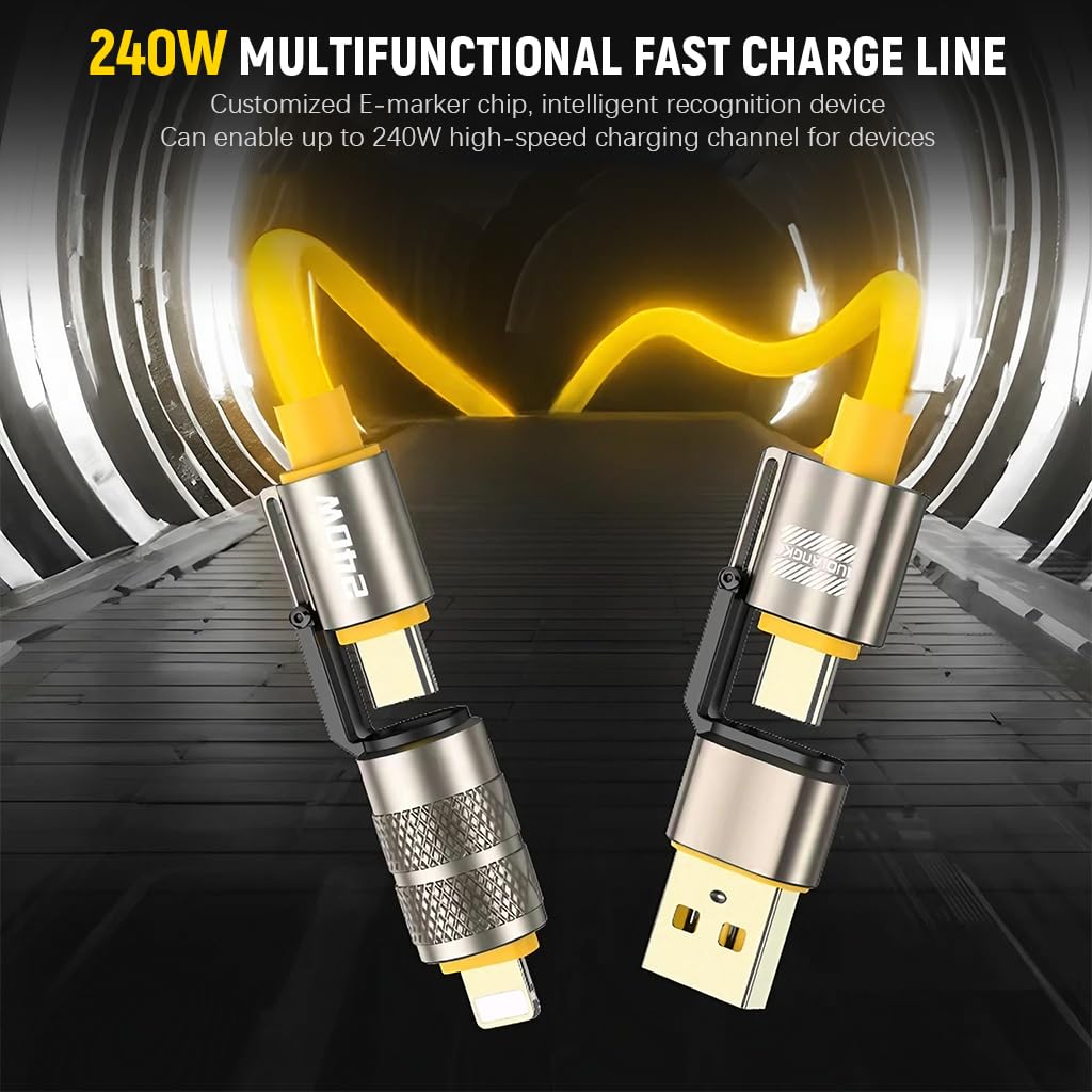 Verilux USB C Cable for Fast Charging 240W 1.5m | 4 in 1 Silicone and Zinc Alloy Connectors