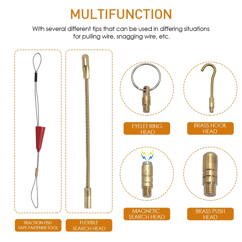 Serplex Cable Pulling Fish Tape Kit for Wall Wire Installation with 10 Fiberglass Rods 22.8 in