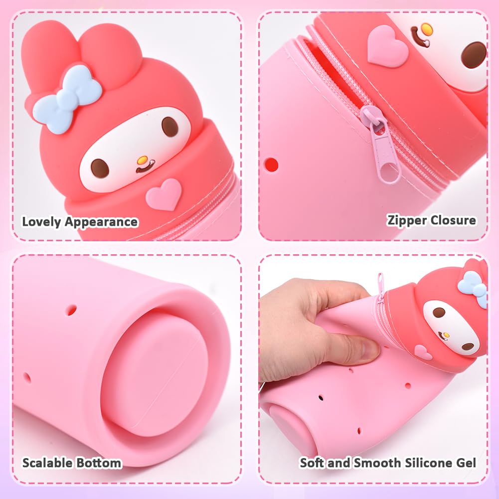 PATPAT Pencil Pouch for School Use with Multi Hole Design and Silicone Material | Cute Pink Gift for Girls