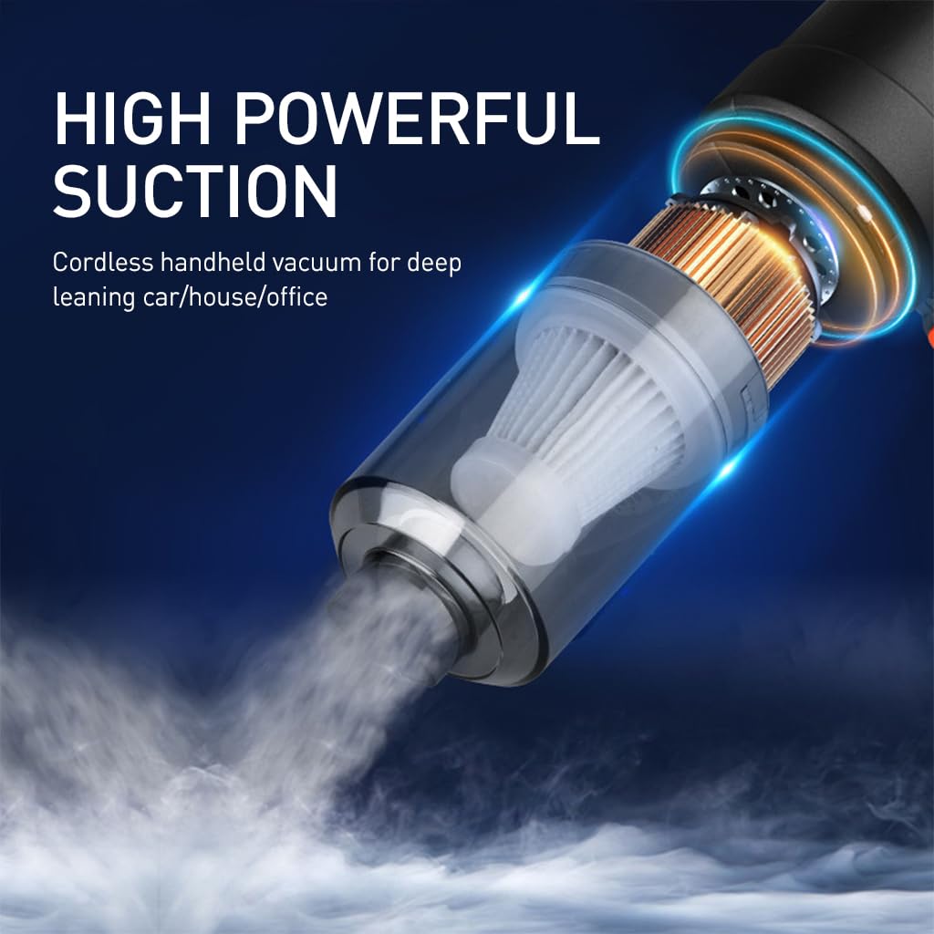 STHIRA Car Vacuum Cleaner for Home and Car Use with 6000Pa Suction and 3600mAh Battery | Cordless HEPA Filter Design