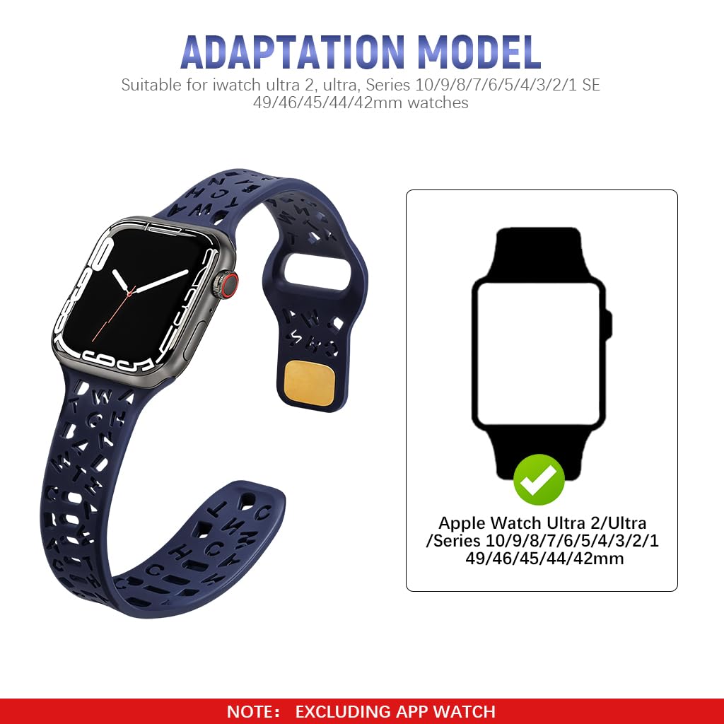 ZORBES Watch Band for Apple Watch 49–42mm with Cutout Letter Design and Soft Silicone | 2 PCS Adjustable Replacement Strap