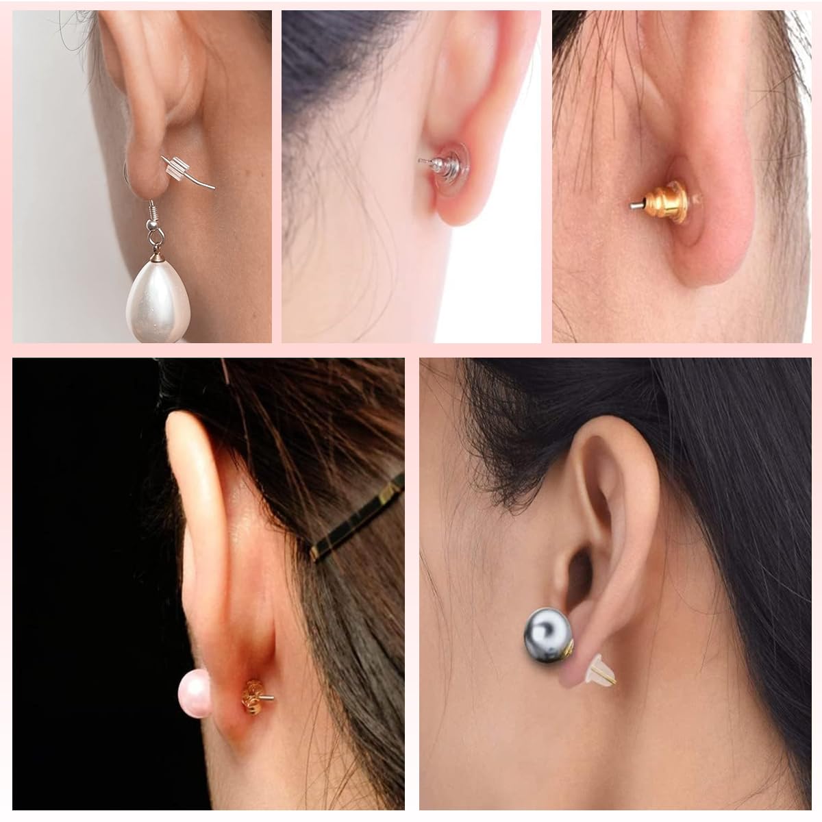 MAYCREATE® 500Pcs Earring Backs 7 Styles Earring Stopper, Metal & Silicone Earring Back Support Kit, Assorted Ear Back Earring Lifters Earbacks, Earring Stoppers Back for Hoop Drop Stud Earrings