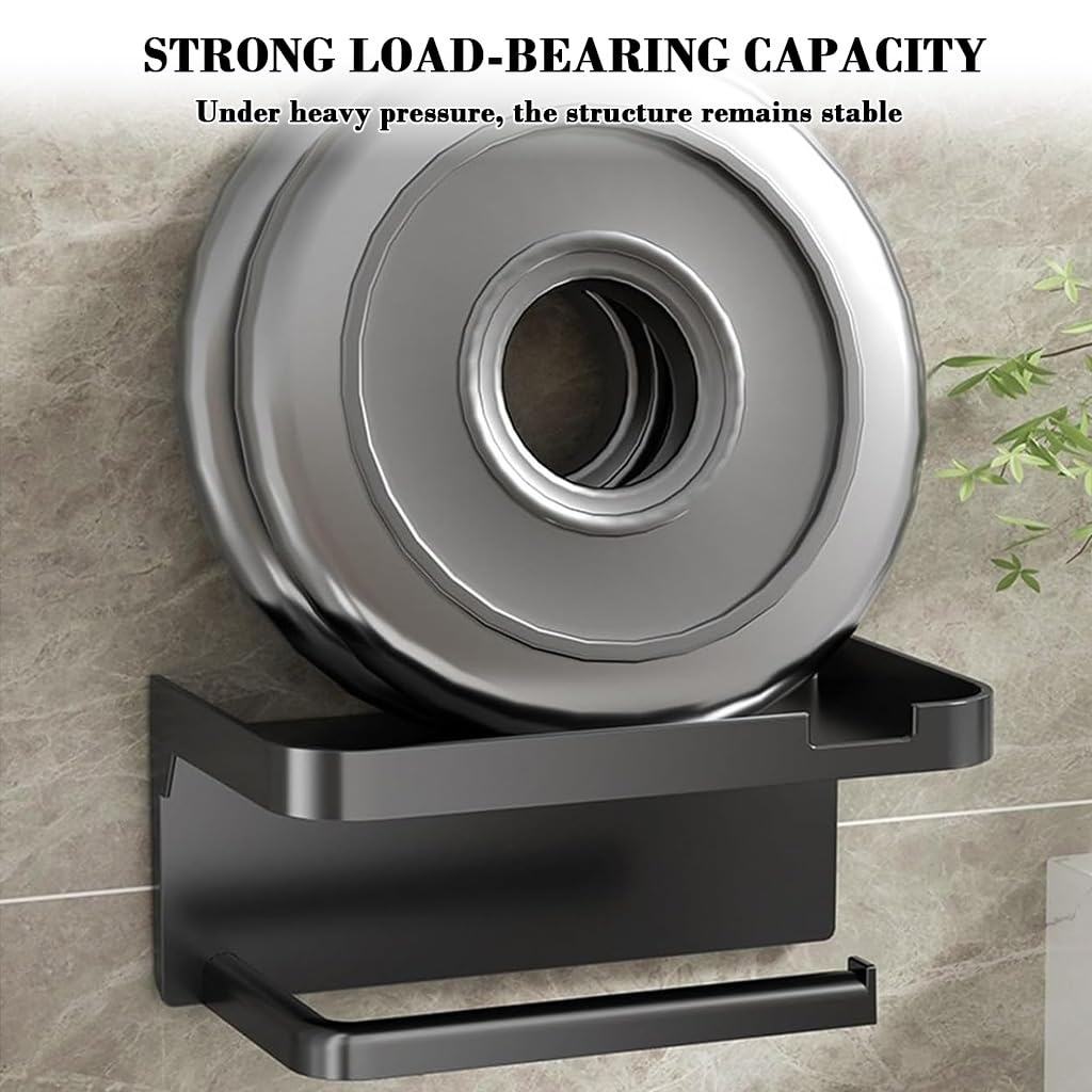 HASTHIP Toilet Paper Roll Holder for Bathroom with Mobile Shelf and Self Adhesive Mount 18x10x8cm Black