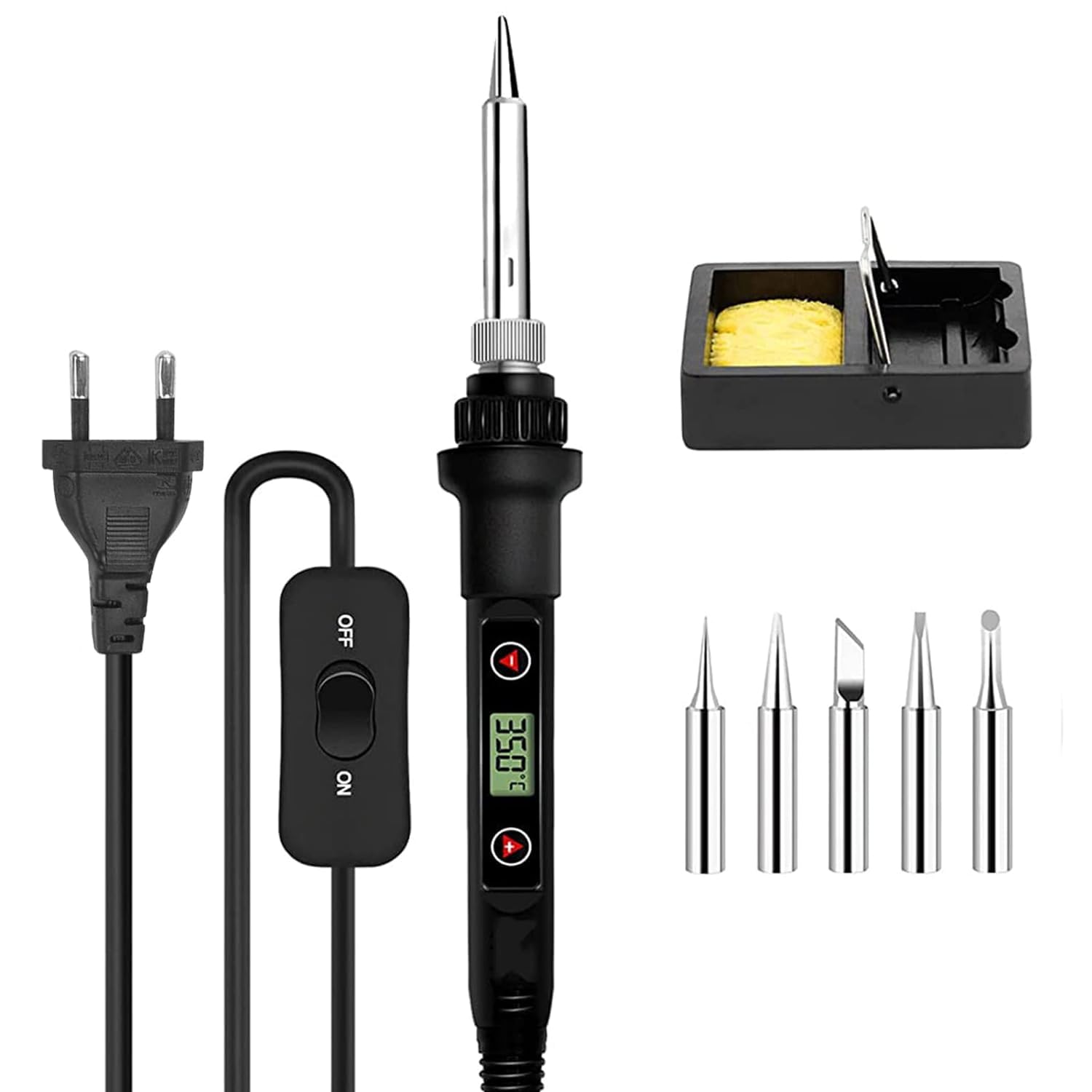 Serplex® AC Soldering Iron Kit With 5 Different Soldering Tips & 1 Roll Solder Wire, 80W/220V Temperature Adjustable Soldering Iron With Digital Display Screen, Temperature Range 200-500°C