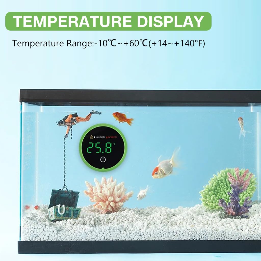 Qpets Digital Aquarium Thermometer, Precision LED Aquarium Thermometer, Self Adhesive Aquarium Digital Thermometer for Tropical Fish Tanks, 15°C/34°C - High/Low Temperature Alarm