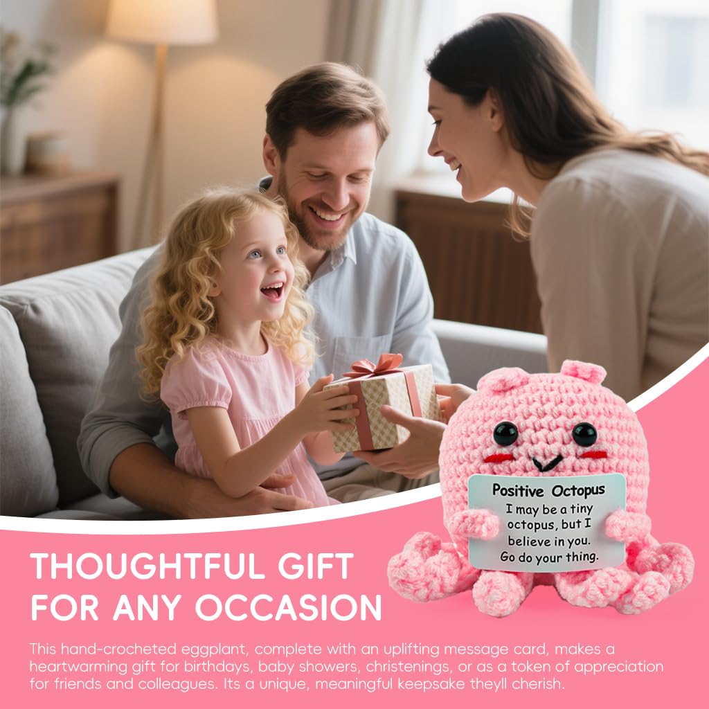 Zibuyu Handmade Crochet Octopus Toy for Desk Decor with 6 cm Design and Message Card | Pink Gift