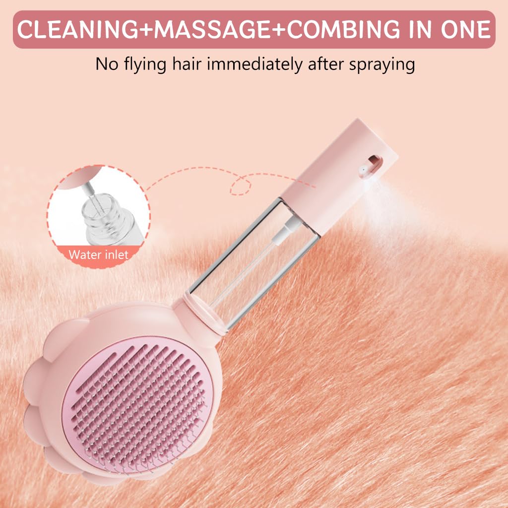 Qpets Cat Brush for Detangling and Shedding with Long Handle and Mist Sprayer | Easy One Button Cleaning
