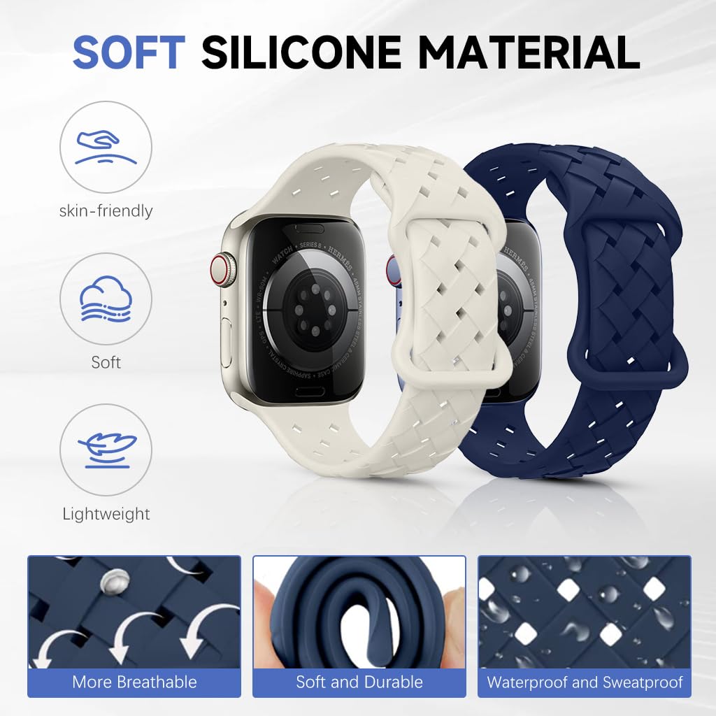 ZORBES Silicone Braided Weave Bands for Apple Watch 44/45/46/49mm with Tuck Pin Closure | Breathable Waterproof Strap for Men and Women