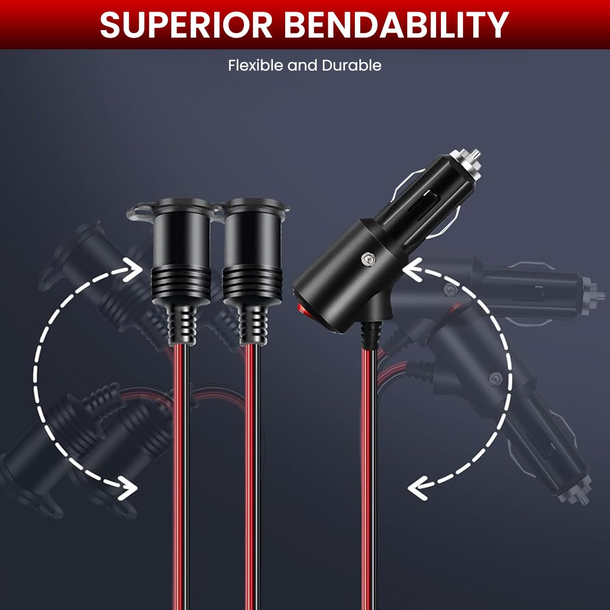 STHIRA 2 in 1 Car Cigarette Lighter Splitter with Dual Port Socket and 9.8 ft Extension Cable for Phone Charging and GPS