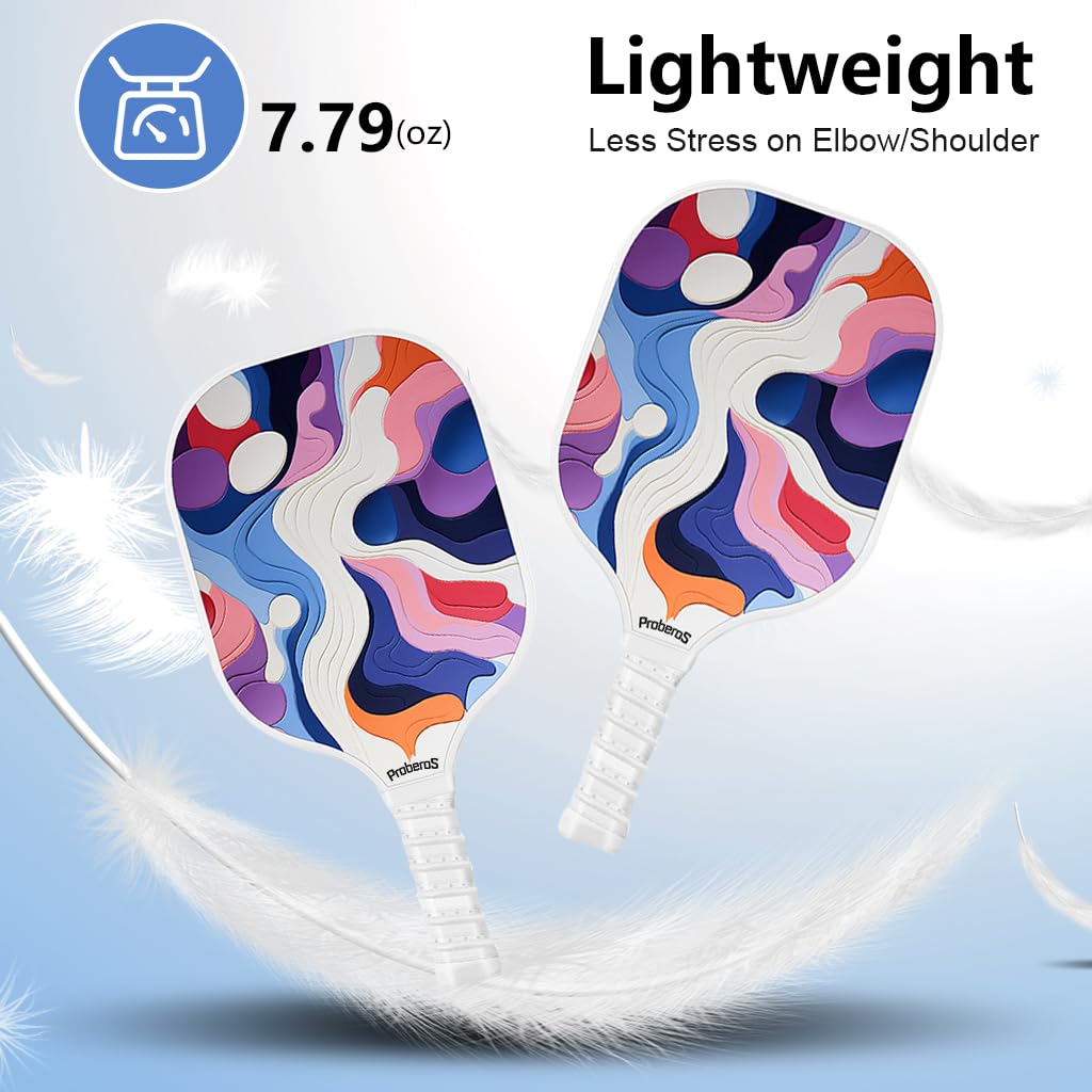 Proberos Pickleball Racket Set for Outdoor and Indoor Games with 4 Balls & Carry Bag featuring Fiberglass Honeycomb Paddles