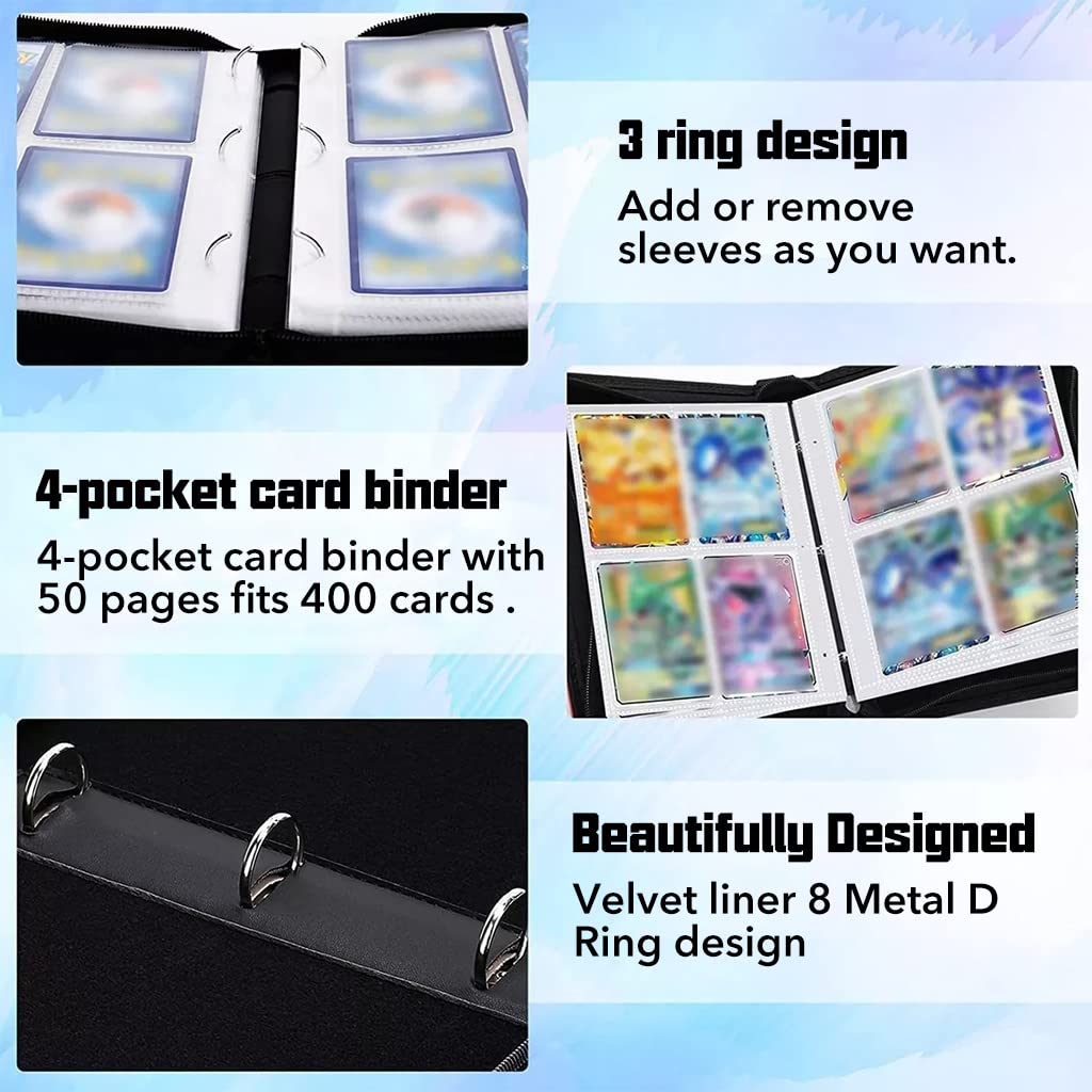 PATPAT Trading Card Binder for 400 Pokémon Cards with Zipper Album Holder | Kids Collection Bag