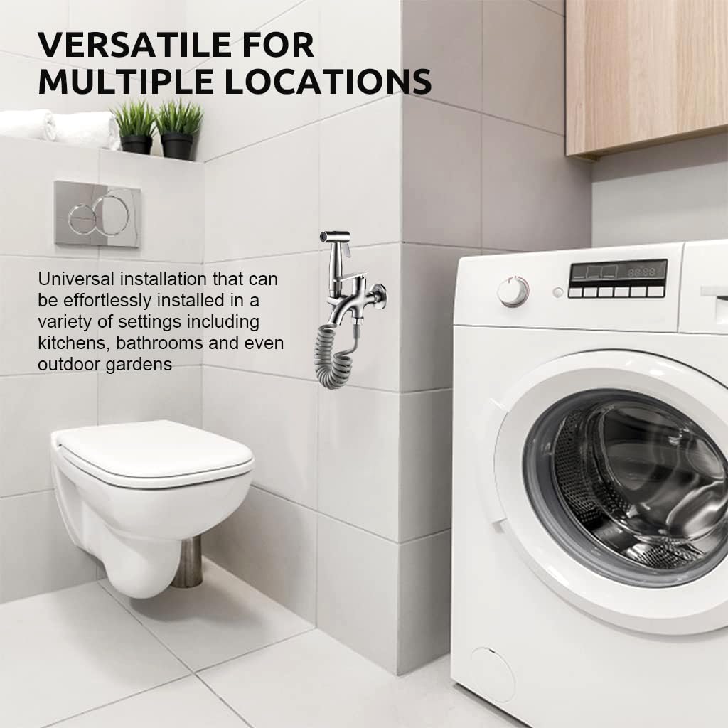 HASTHIP Washing Machine Tap for Laundry and Garden Use with Dual Outlet Bibcock | Stainless Steel Sprayer Holder Design