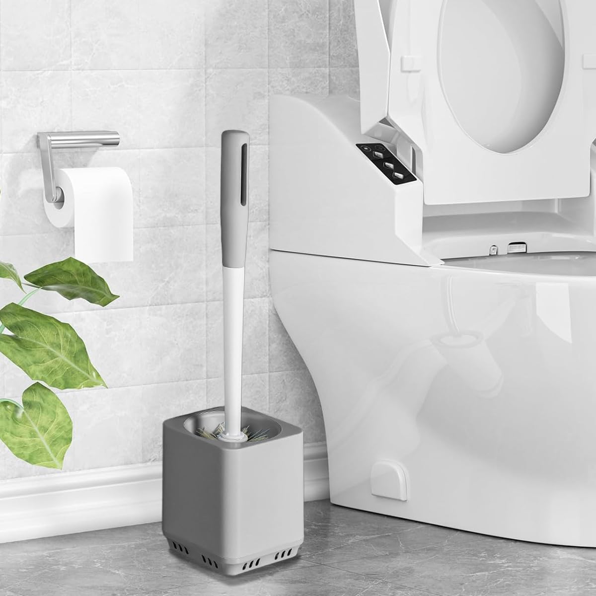 HASTHIP Toilet Cleaning Brush for Bathroom Deep Cleaning with Drip Holder and Nylon Bristles | Grey Plastic Scrubber