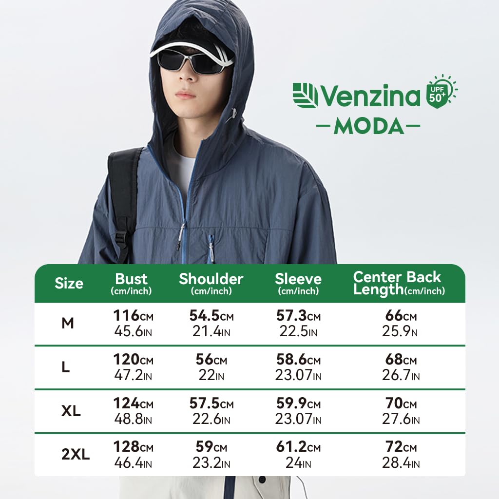 Venzina Men's Lightweight Athletic Jacket with UPF 50+ Sun Protection and Back Air Vent | Quick Dry Waterproof Nylon Outdoor Hoodie