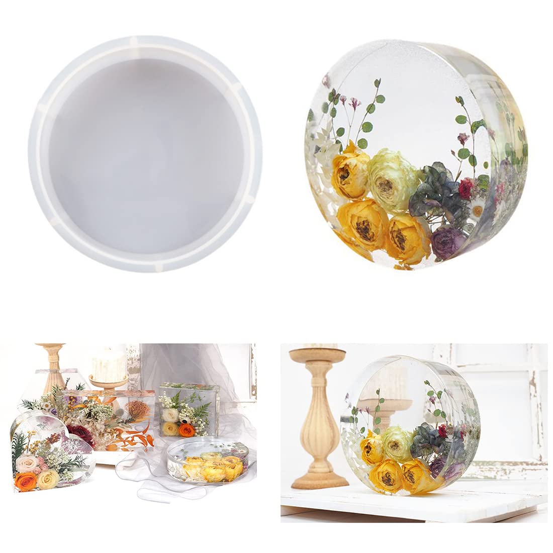 HASTHIP Round Resin Mold for DIY Scented Candles and Soap Decor 22.6×5.1cm Silicone Mold