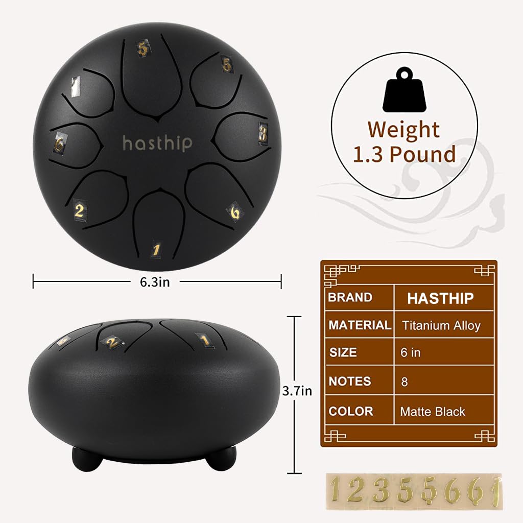 HASTHIP Steel Tongue Drum for Meditation and Yoga with 6 in 8 Note Design | Gold Handpan