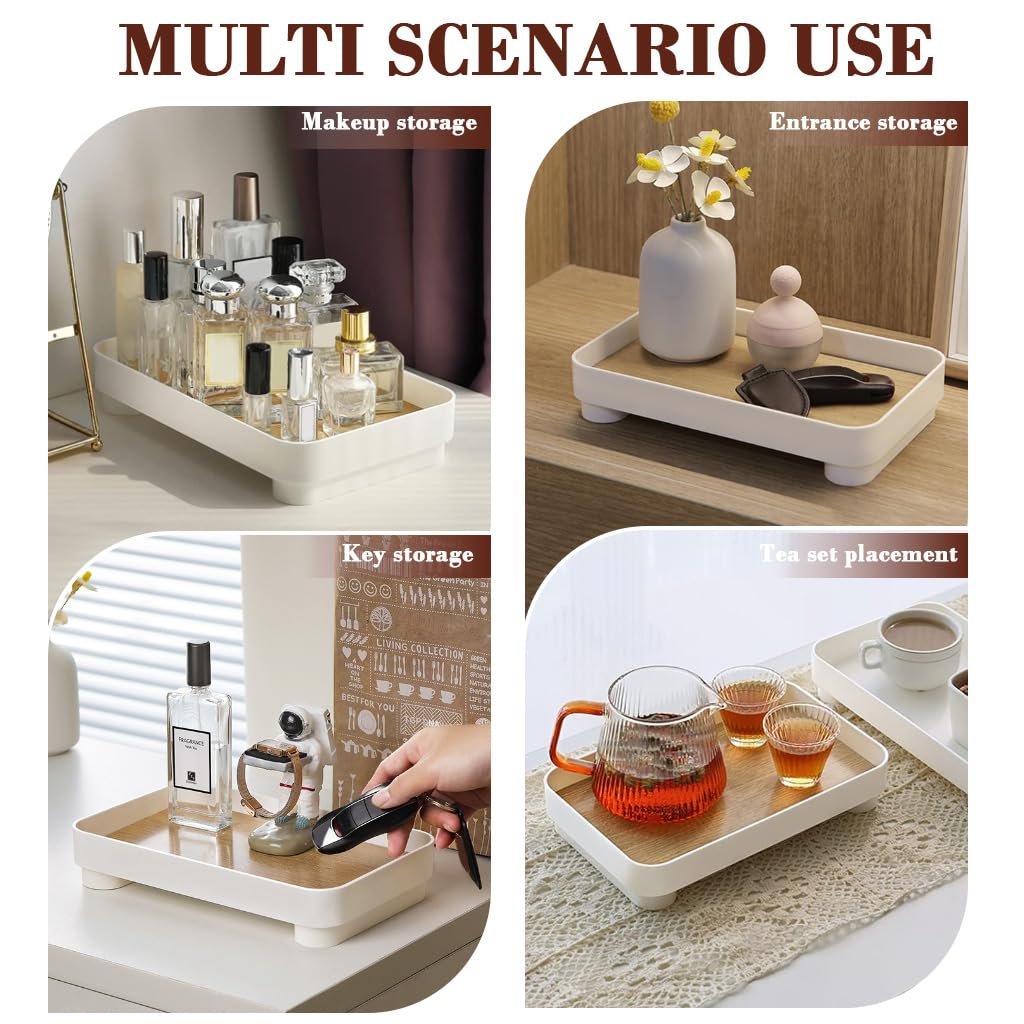 Supvox Bathroom Tray for Toiletries featuring Elevated Feet and 24x15x4.5cm Wooden Base | Modern Countertop Organizer