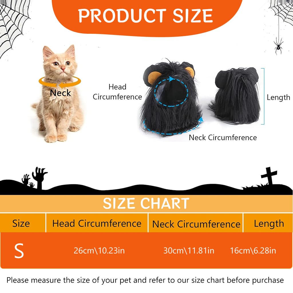 Qpets Cat Lion Mane Wig Costume for Small Pets with 26 cm Head Size | Faux Fur Headwear for Halloween and Parties