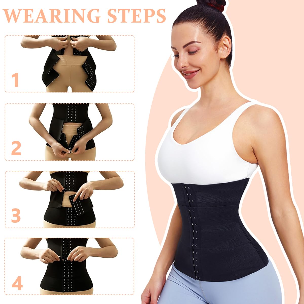 PALAY Waist Trainer for Women with 3 Section Adjustable Buckle 6 Row Fit, XL Black | Tummy Control and Lumbar Support