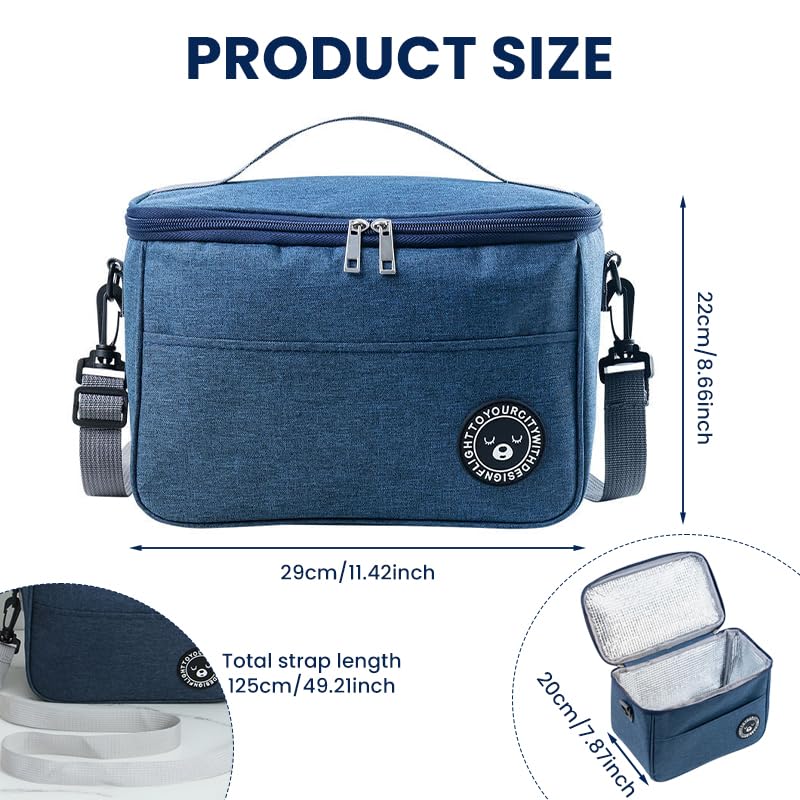 HASTHIP Insulated Lunch Bag for Work and Picnic with Handle & Shoulder Strap 26x17x18cm Blue
