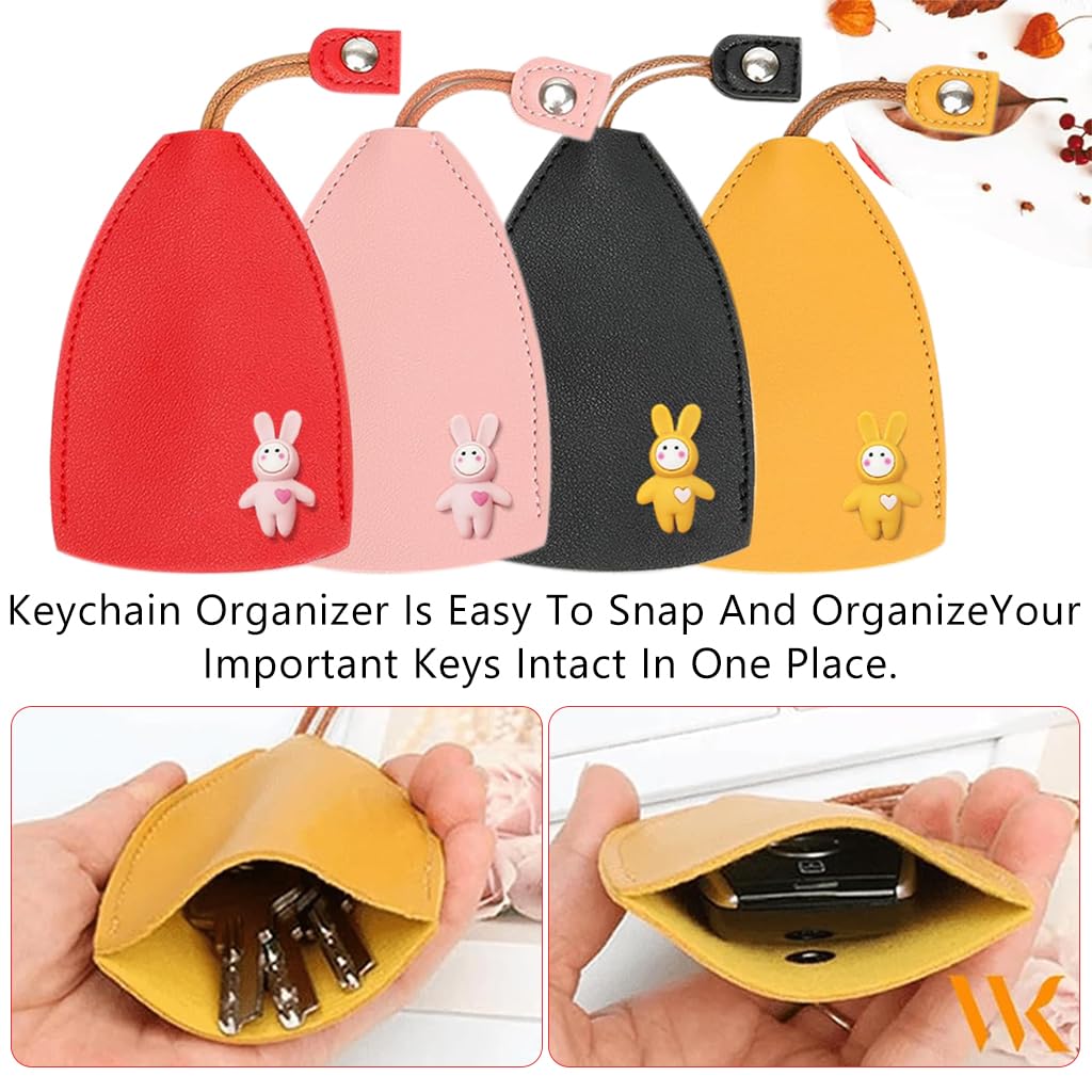 PALAY® 4 PCS Car Key Case, Cute Key Case Holder, PU Leather Key Pouch Large Capacity Pull Out Car Keychain Bag Sleeve