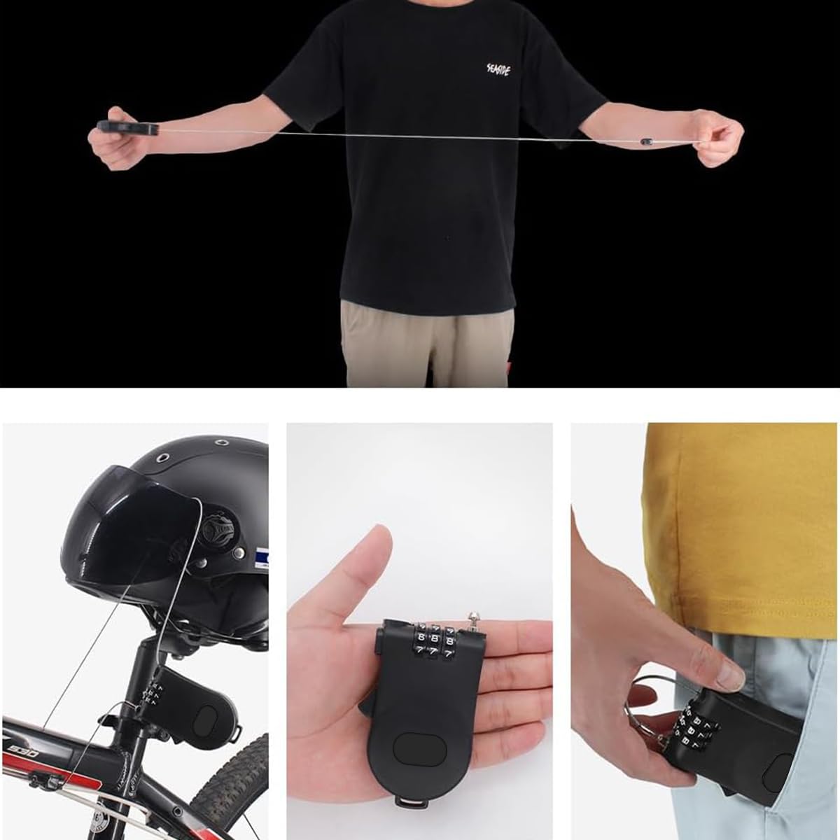 STHIRA Helmet Lock for Bike with 3 Digit Combination and Retractable Steel Cable | Metal Construction