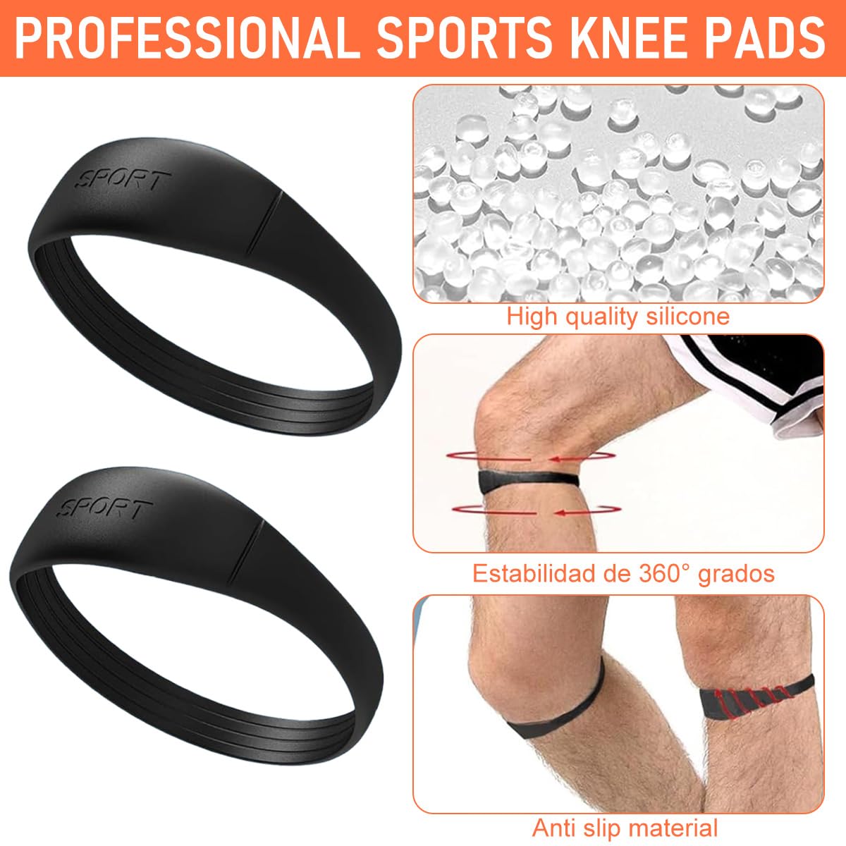 HANNEA Knee Support for Running and Gym with 26mm Wider Patellar Band | 2 PCS Silicone Adjustable Brace