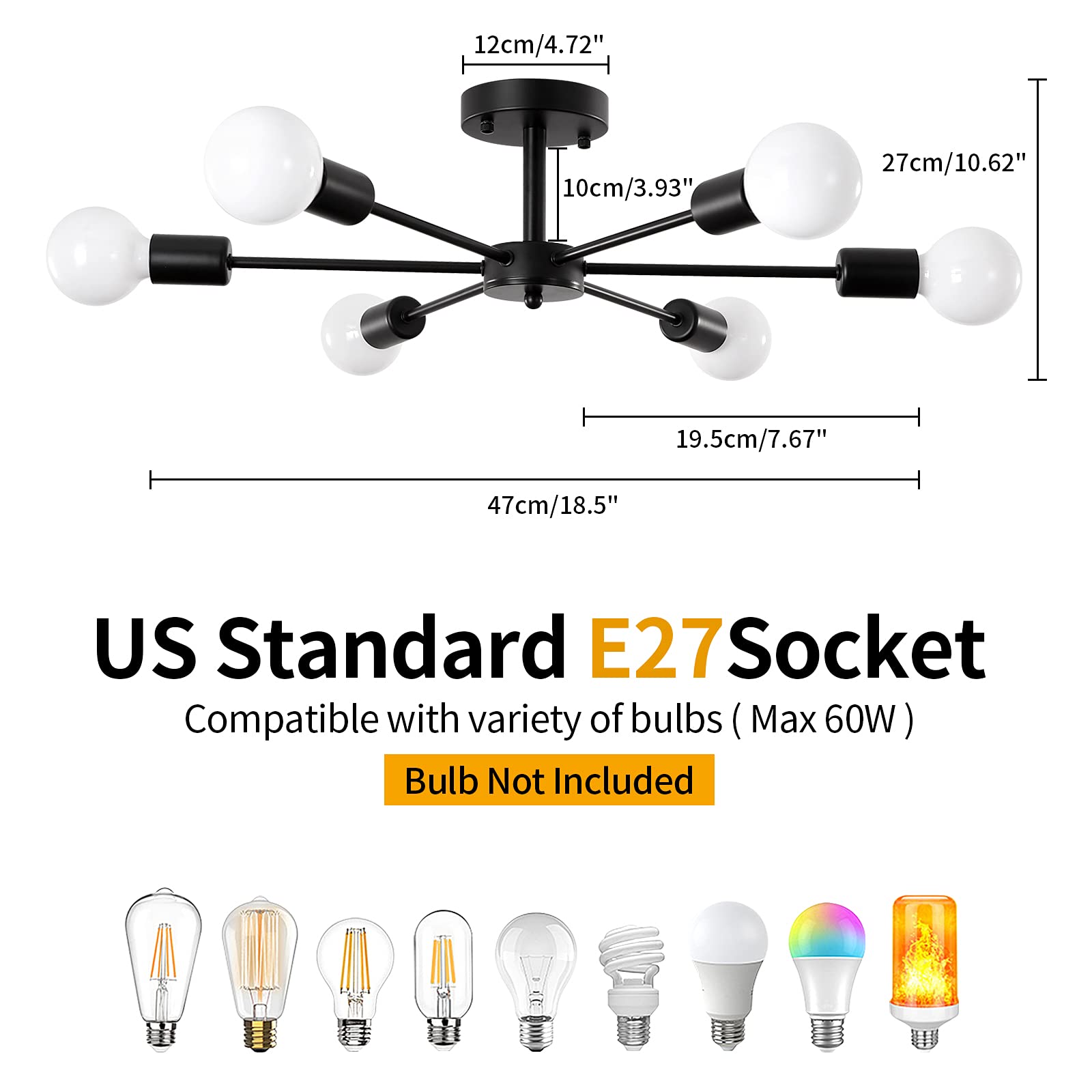 ELEPHANTBOAT Modern Metal Chandelier Light Fixture for Living Room with 6 Lights | Featuring Geometric Design and Iron Cast Body