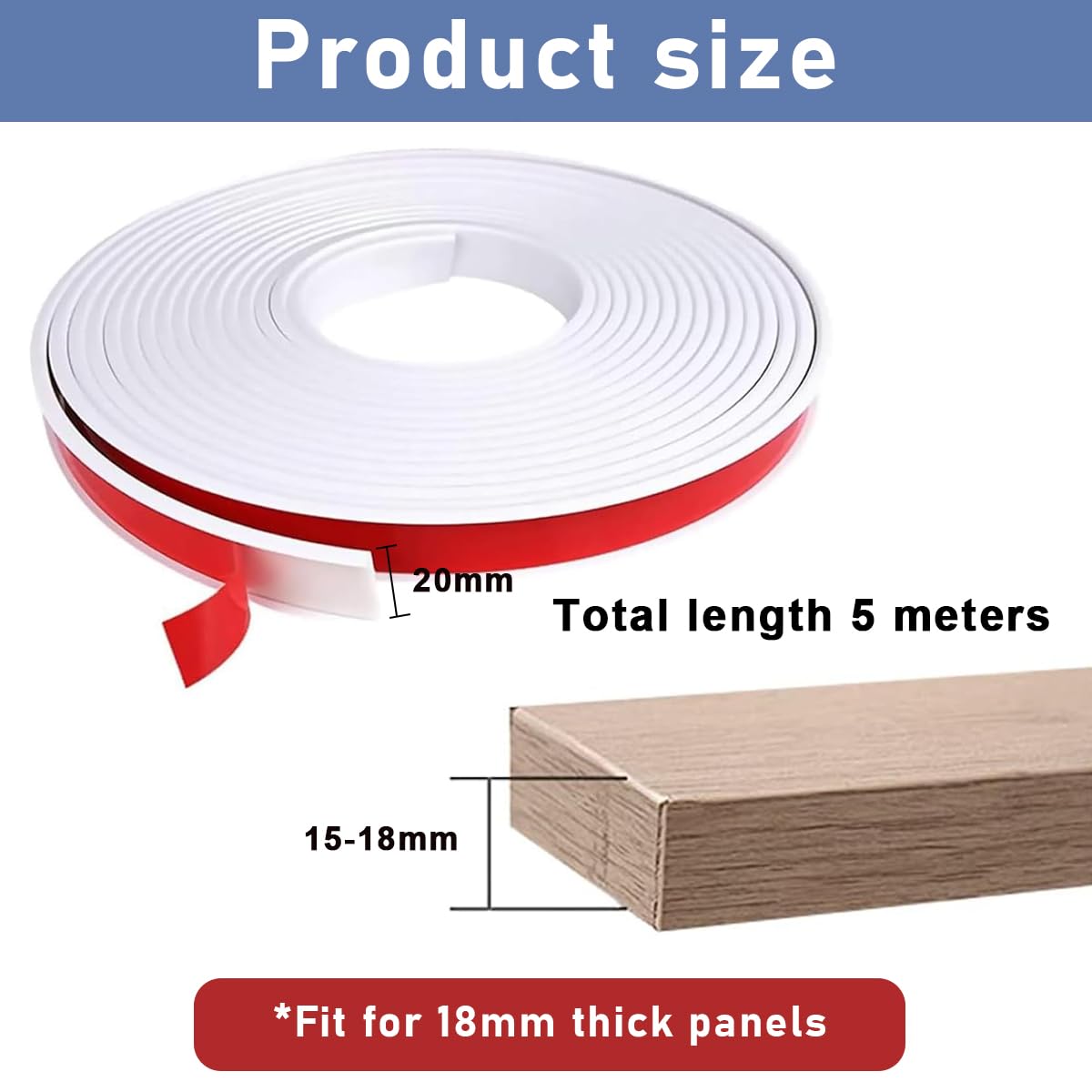 Serplex® Edge Trim Strip 5 meters x 18mm Cuttable TPE Edge Trim Self Adhesive Furniture Edge Banding Edging Strip Edge Protector Child Safety Edge Trim for Cabinets, Wardrobe, Table