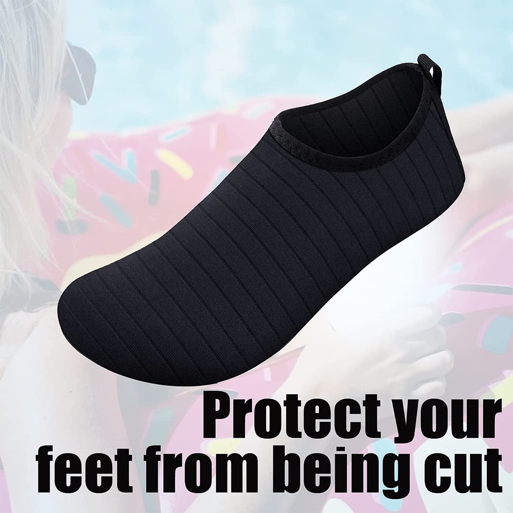 PALAY® Quick Dry Beach Shoes for Women Men Anti-Slip Rubber Sole Water Shoes, Outdoor Lightweight Breathable Surfing Yoga Indoor Fitness Shoes (US 5-5.5 Men / 6.5-7 Women) Black