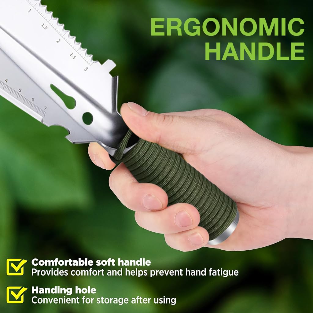 HASTHIP Gardening Shovel for Outdoor & Camping Use with 9 in 1 Tools and Ergonomic Handle | Stainless Steel Multi Tool