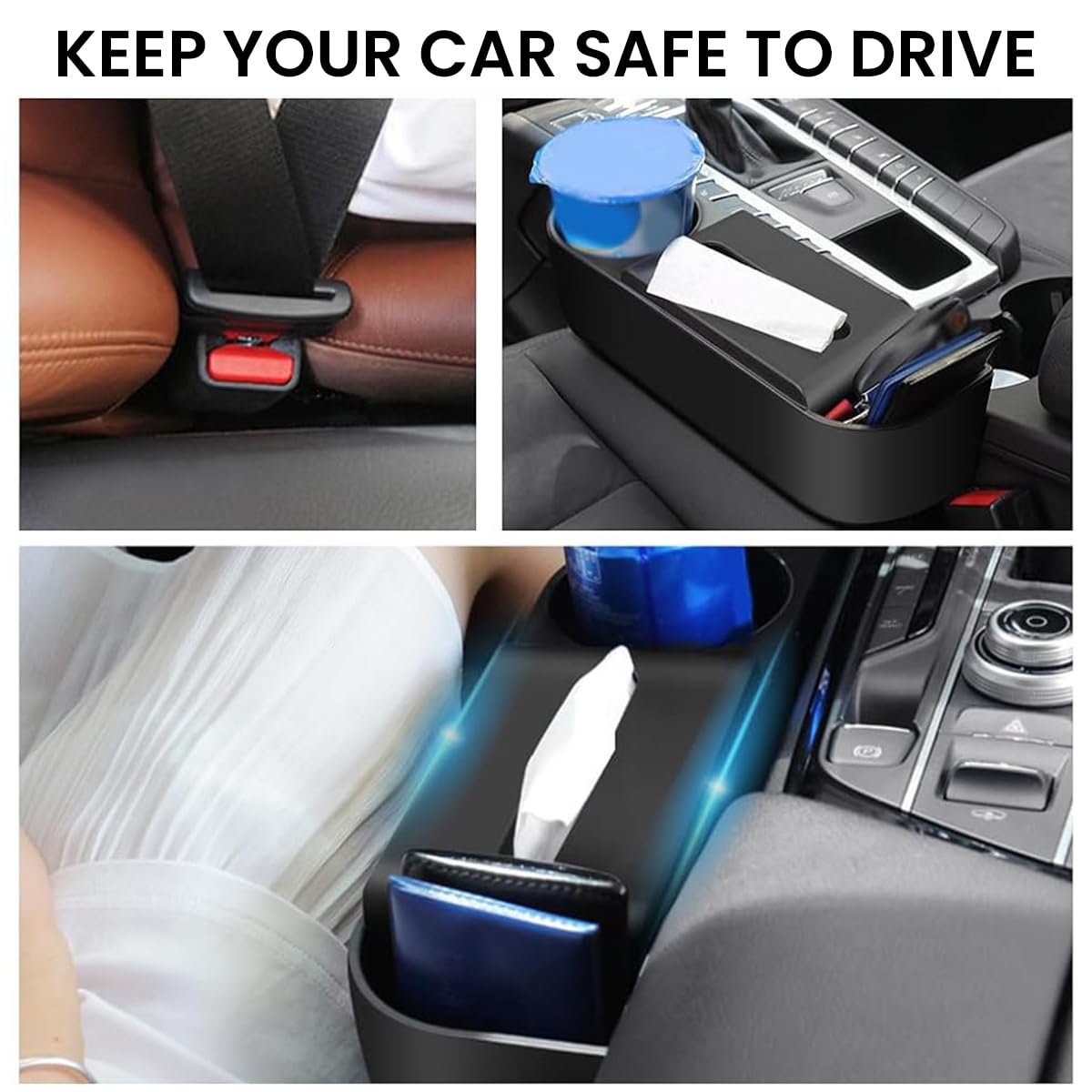 STHIRA Car Seat Gap Filler Organizer for Driver and Passenger with Cup Holder 30x10x17cm | Durable Plastic Universal Fit Design