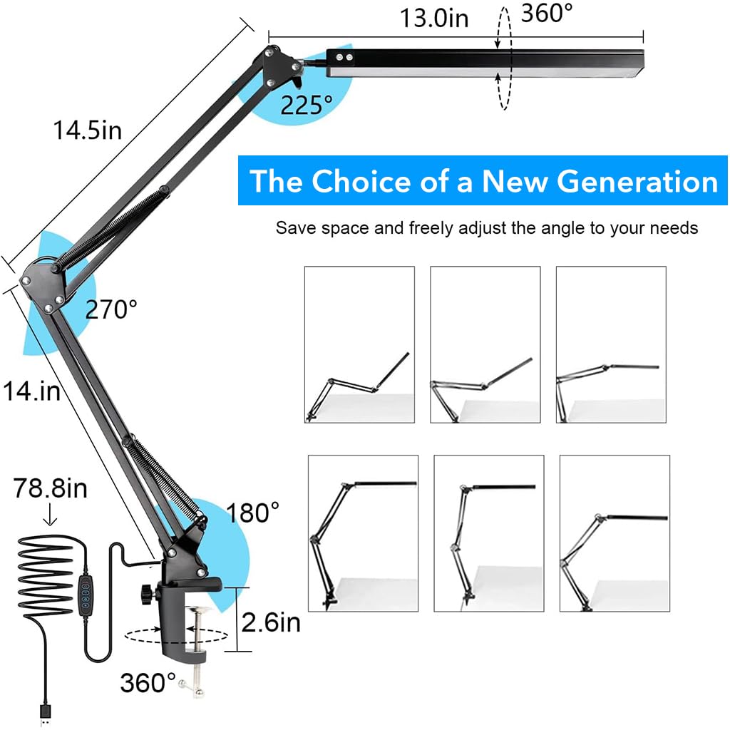 ELEPHANTBOAT LED Desk Lamp for Home and Office with 3 Color Dimming & Flexible Arm | Black