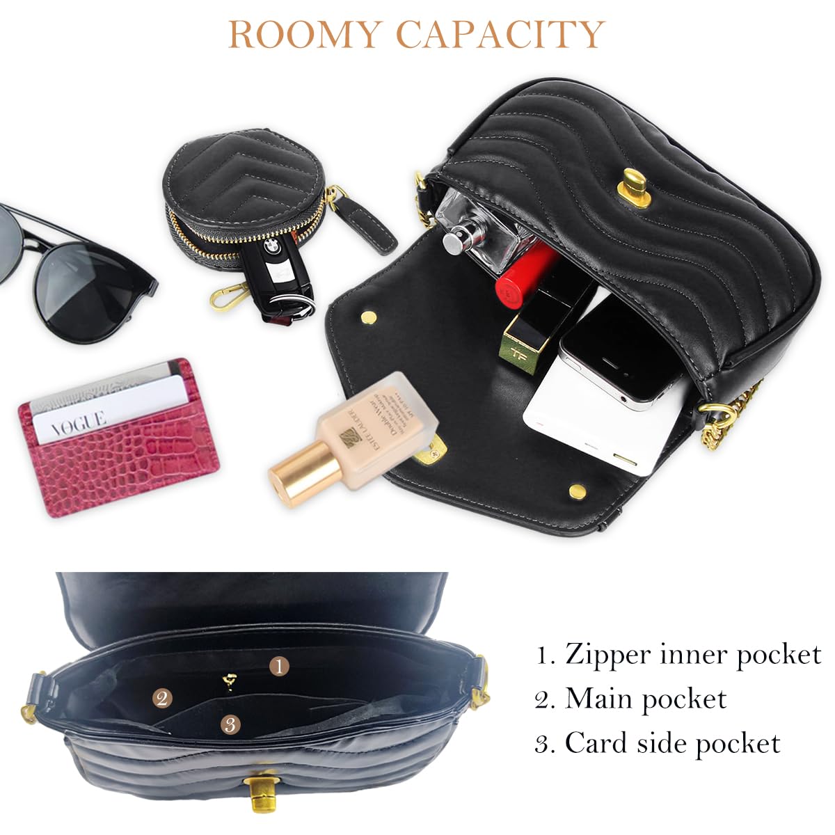 Zibuyu Sling Bag for Women featuring Chain Detail and 20×6.5×13.5cm PU Leather Design | Black