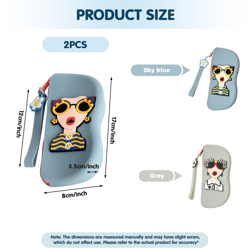 PROBEROS Sunglasses Cases Pack of 2 with Zipper Closure and Lanyard | 17x7.5cm Silicone Organizer