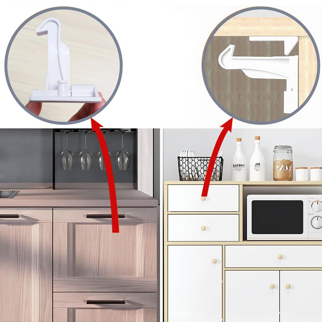SNOWIE SOFT Baby Proofing Cabinet Locks 5 Pcs for Child Safety with Strong Adhesive | No Drill Installation