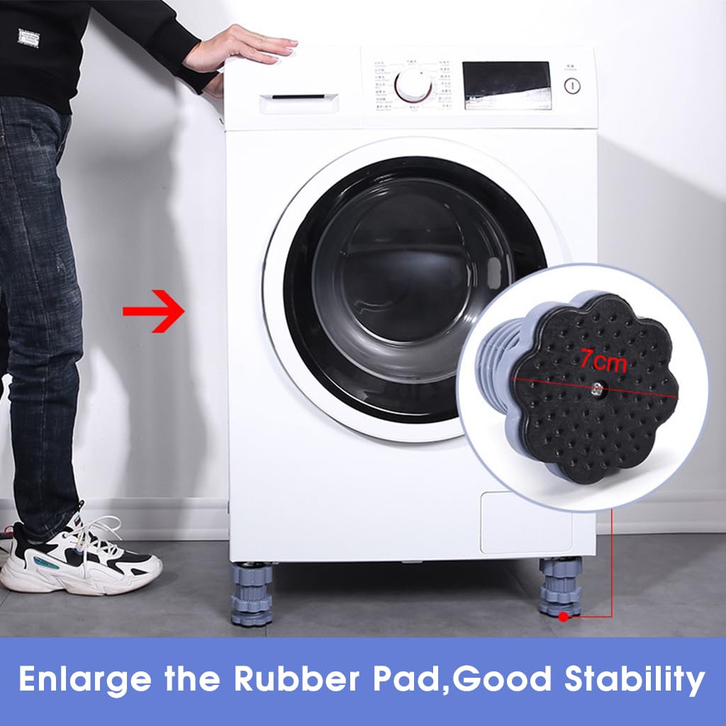 ZIBUYU Anti Vibration Pads for Washing Machine with Adjustable 8–11 cm Riser Feet | Floor Protection