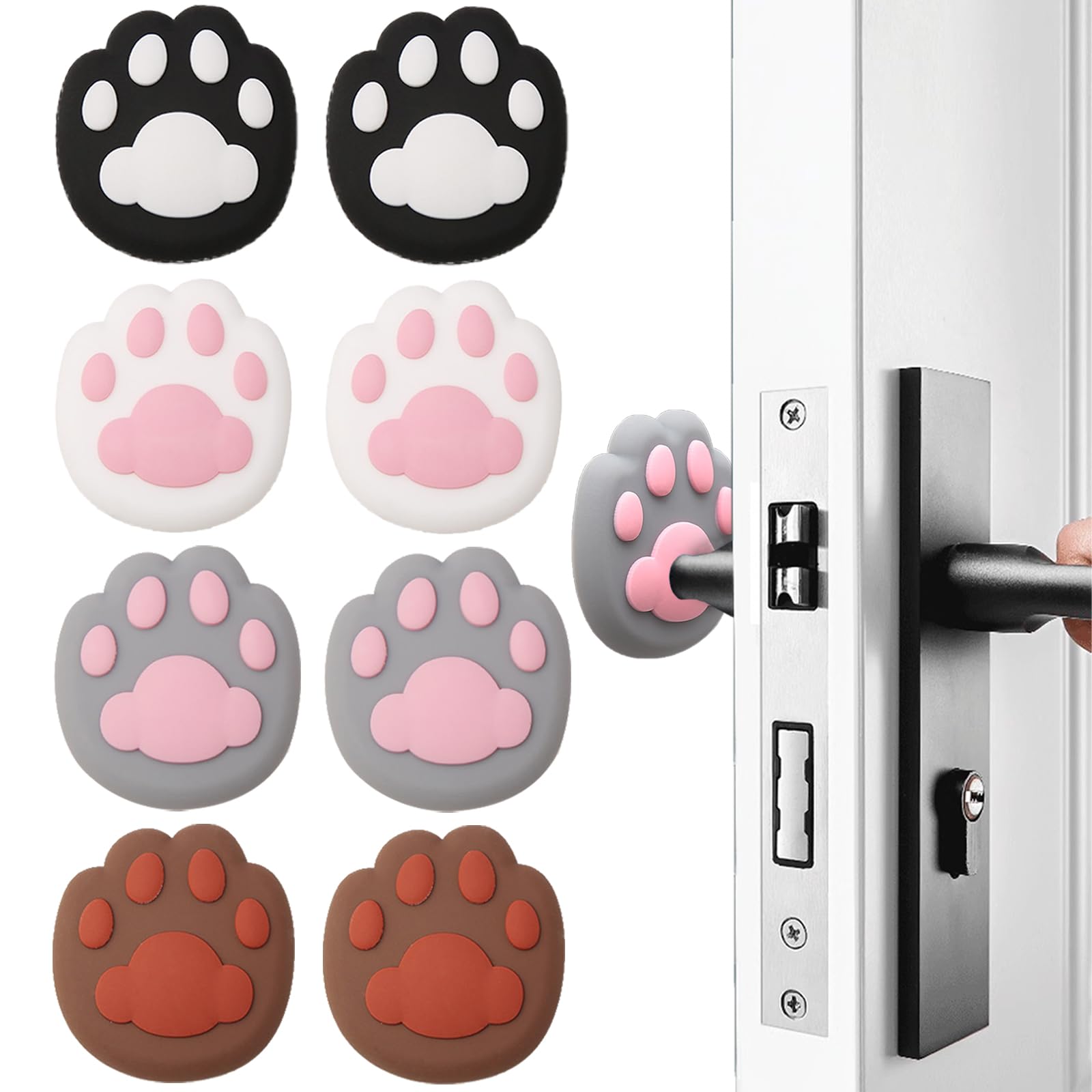 HASTHIP 8Pcs Rubber Door Stopper for Home 4-Color Cute Cat Palms Door Knob Stopper Decorative Wall Protectors Self Adhesive Door Stopper Silent Door Handle Pads for Bedroom, Bathroom, Kids Room